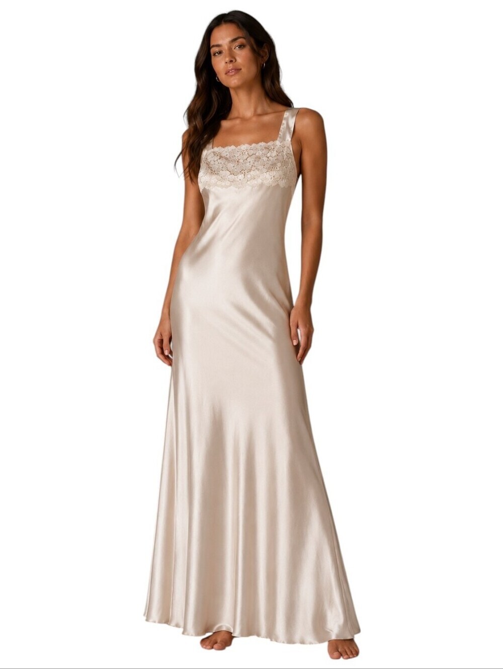 Vintage Valentino Intimo Champagne Satin Open Back Slip Dress Gown Women's Large